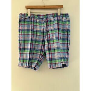 Vintage Polo Ralph Plaid Linen Shorts Classic Fit Flat Front Size 38 SG
